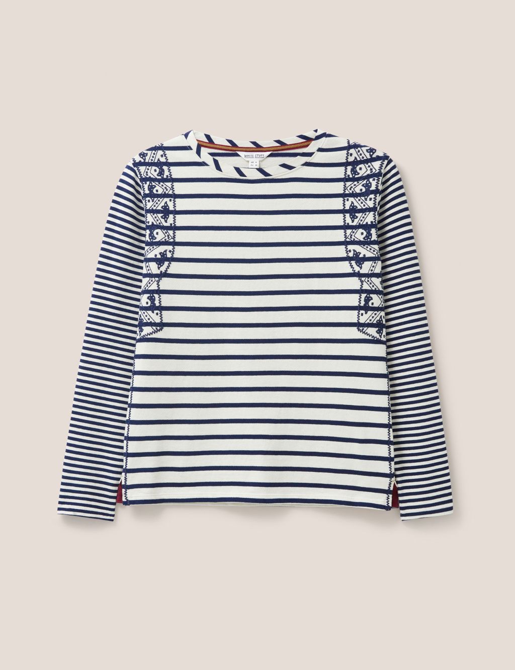 Pure Cotton Striped Embroidered T-Shirt image 2