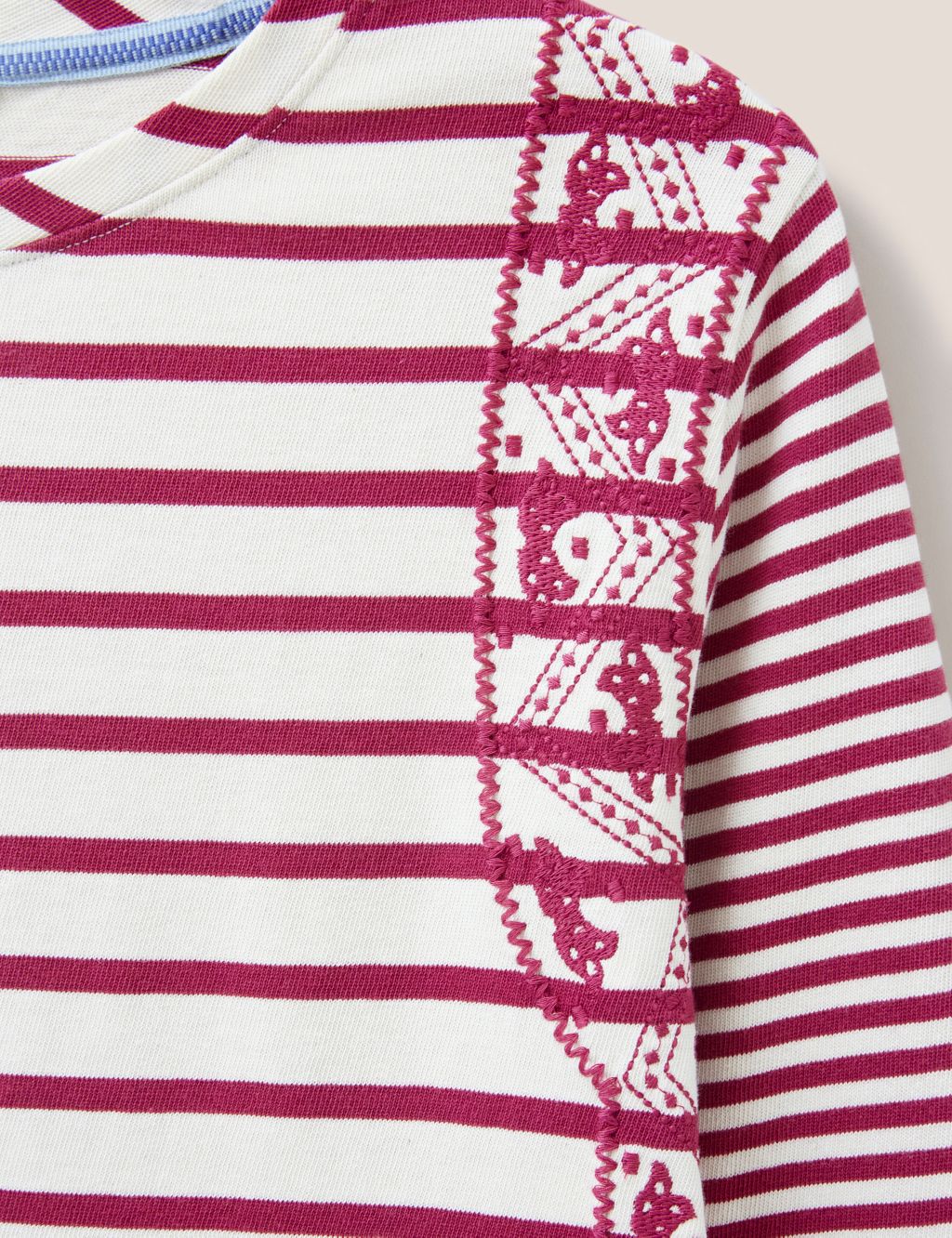 Pure Cotton Striped Embroidered T-Shirt image 6
