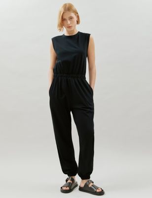 Albaray Women's Pure Cotton Sleeveless Waisted Jumpsuit - 8 - Black, Black