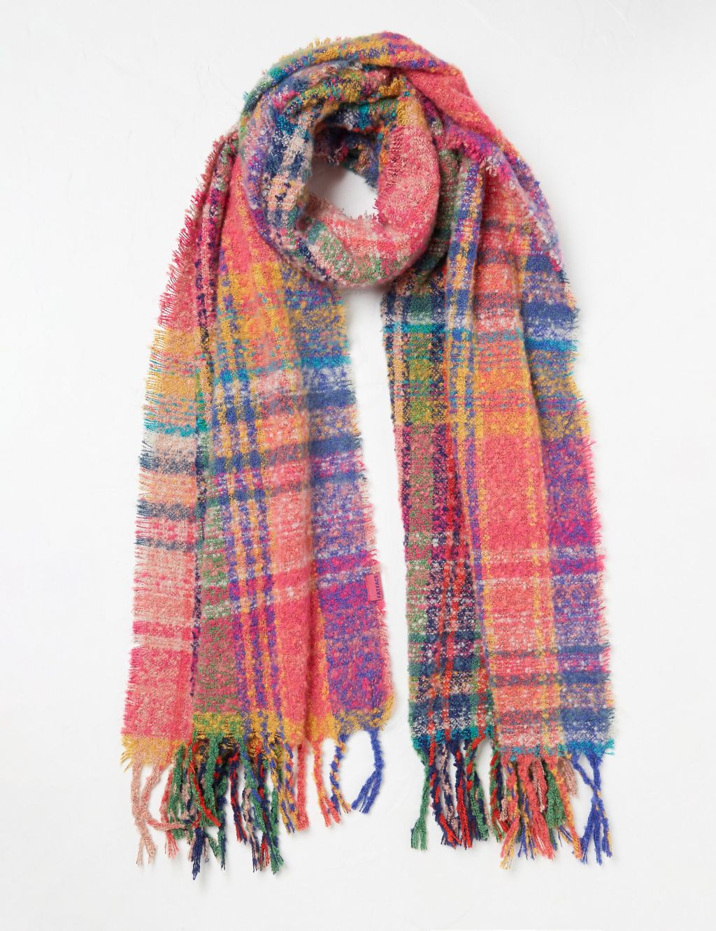 Knitted Checked Fringed Scarf image 1