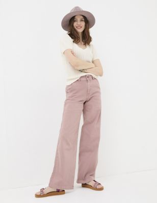 Fatface Women's Mid Rise Wide Leg Jeans - 6SHT - Pink, Pink