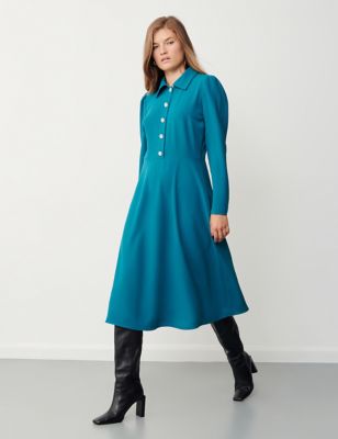 Finery London Womens Midi Waisted Dress - 8 - Dark Blue, Dark Blue,Brown,Navy