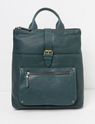 Fatface Womens Leather Multi Pocket Buckle Detail Backpack - Teal, Teal