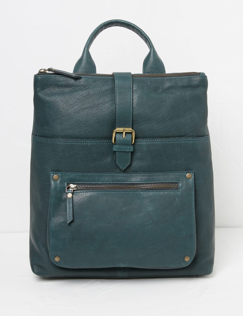 Leather Multi Pocket Buckle Detail Backpack