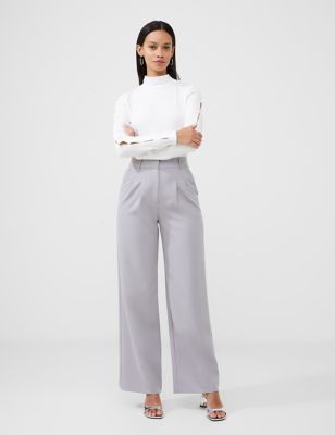 French Connection Women's Pleat Front Straight Leg Trousers - 8 - Grey, Grey