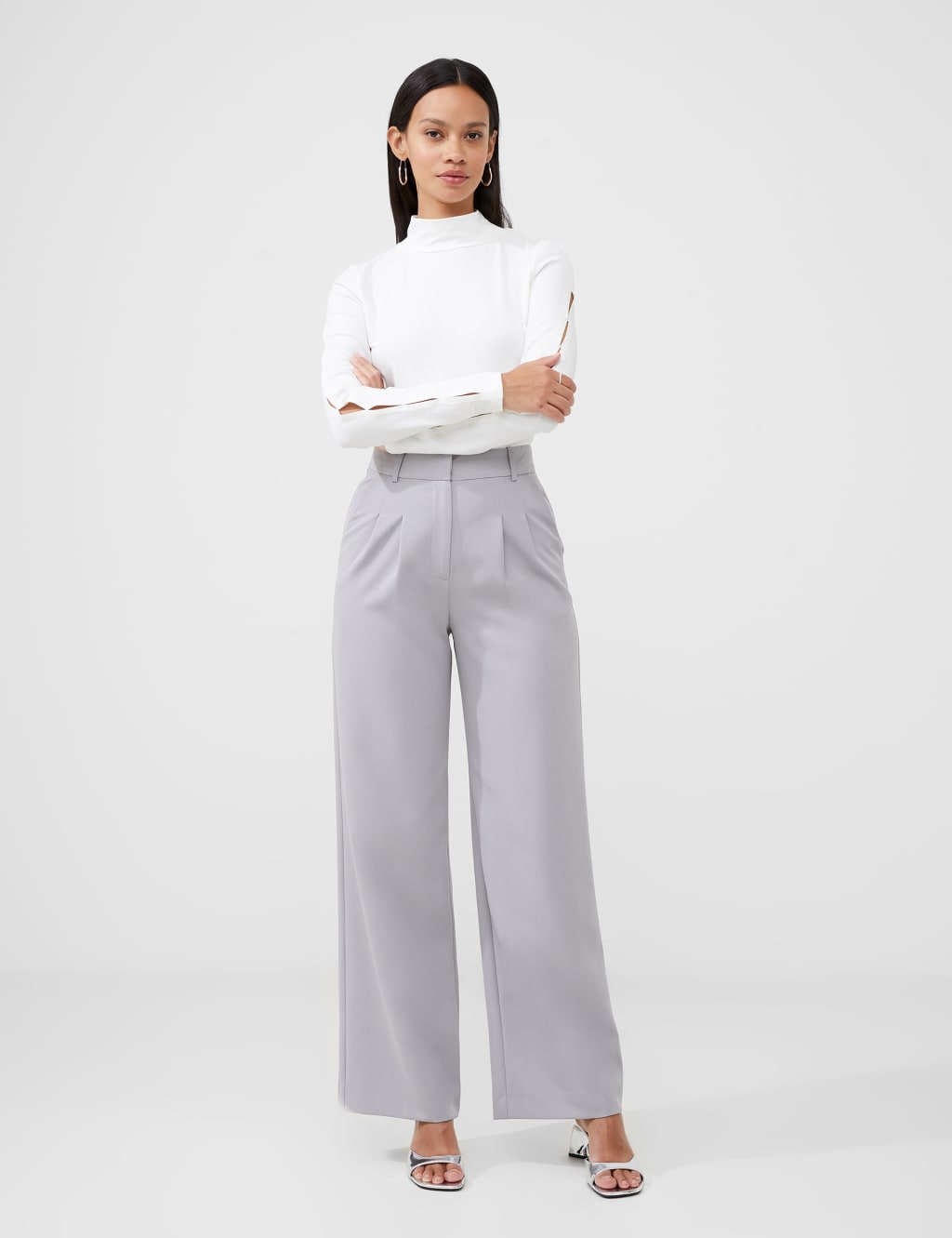 Pleat Front Straight Leg Trousers