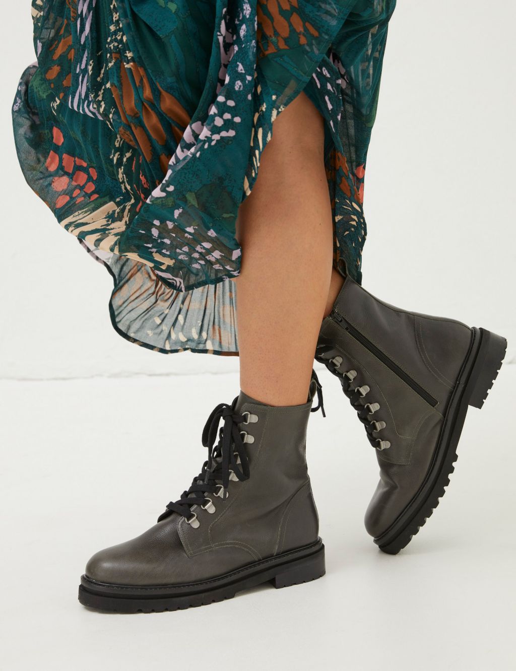 Leather Hiker Lace Up Cleated Ankle Boots image 5