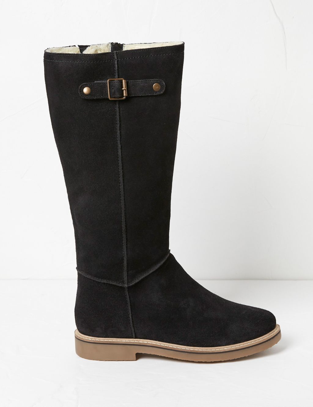 Suede Buckle Knee High Boots