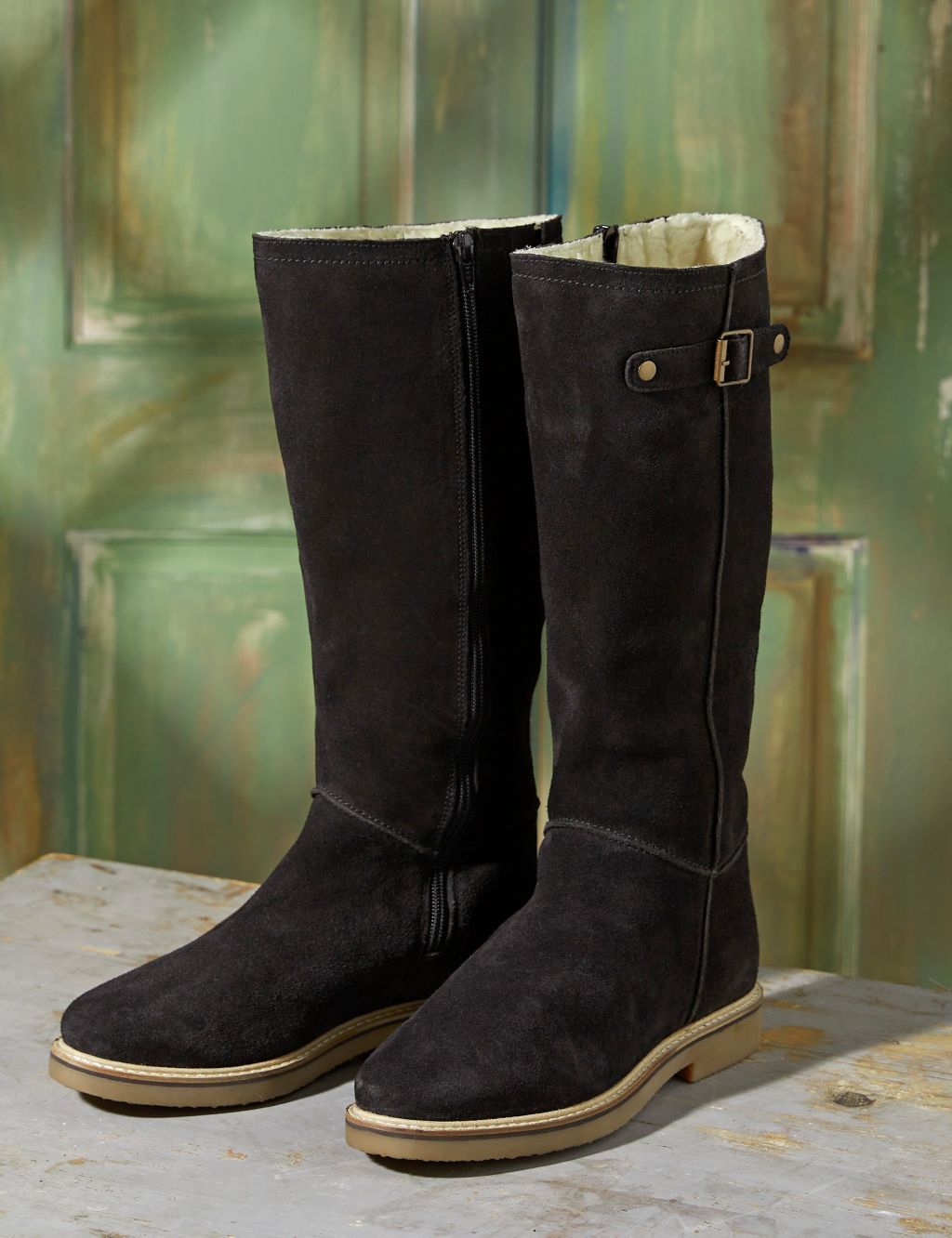 Suede Buckle Knee High Boots image 4