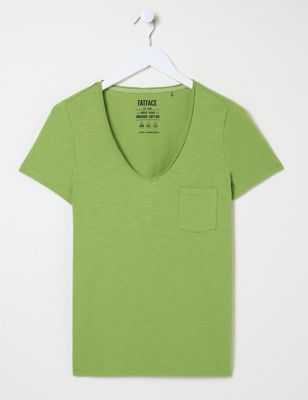 Fatface Women's Pure Cotton V-Neck T-Shirt - 8 - Green, Green