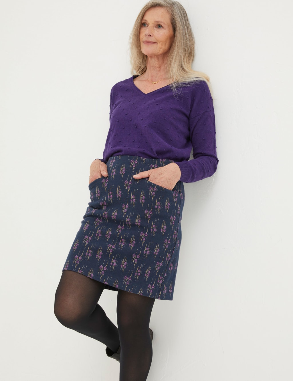 Jersey Floral Mini A-Line Skirt image 1