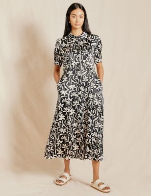 Albaray Women's Floral Collared Midi Shirt Dress - 10 - Black Mix, Black Mix