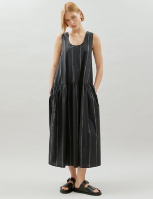 Albaray Women's Pure Cotton Striped Midi Shift Dress - 8 - Black Mix, Black Mix