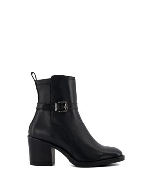 Dune London Womens Leather Chelsea Buckle Block Heel Boots - 5 - Black, Black