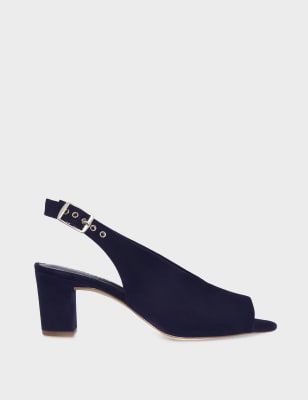 Hobbs Womens Suede Buckle Block Heel Slingback Sandals - 3 - Navy, Navy,Light Blue