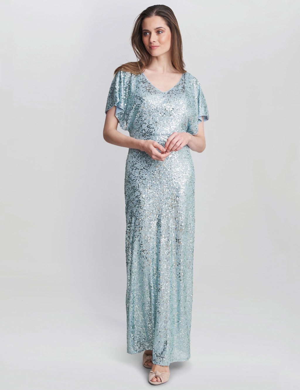 Sequin Embellished V-Neck Maxi Column Dress image 5