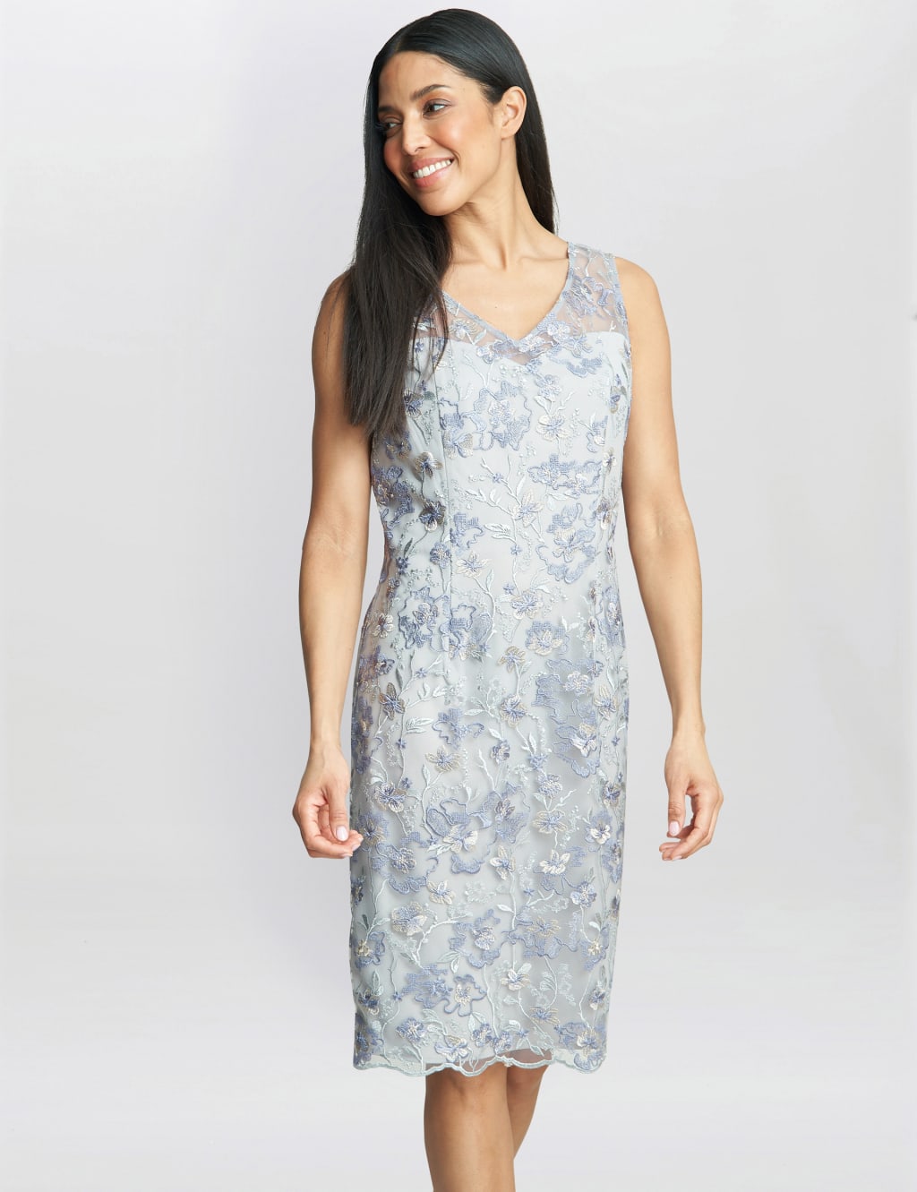 Embroidered Shift Dress with Chiffon Jacket image 4