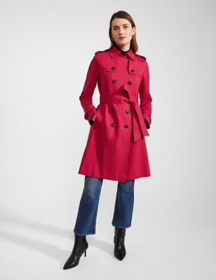 Hobbs Women's Cotton Rich Double Breasted Trench Coat - 6 - Pink, Pink
