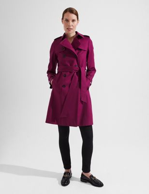 Hobbs Womens Cotton Rich Double Breasted Trench Coat - 12 - Purple, Purple