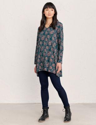 M&S Seasalt Cornwall Womens Cotton Rich Floral V-Neck Tunic
