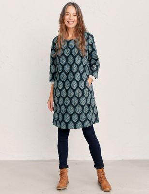 M&S Seasalt Cornwall Womens Pure Cotton Leaf Print Shift Dress