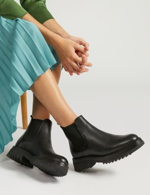 Jones Bootmaker Womens Leather Chelsea Flatform Ankle Boots - 4 - Black, Black