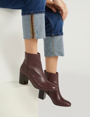 Jones Bootmaker Womens Leather Block Heel Ankle Boots - 3 - Burgundy, Burgundy