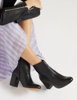 Black block shop heel leather boots