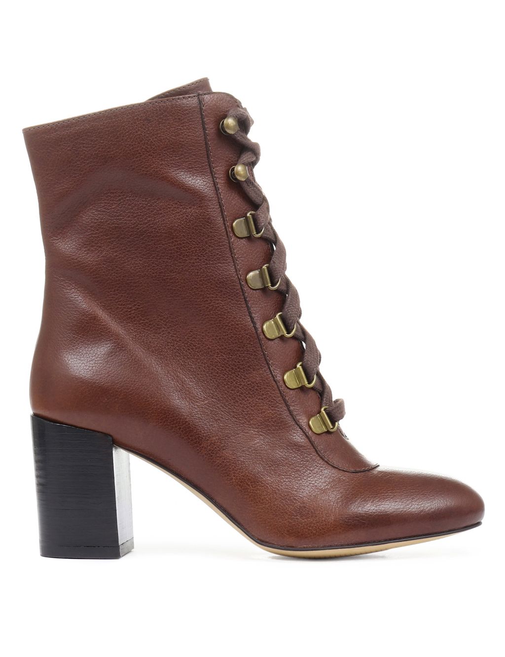 Leather Lace-Up Block Heel Ankle Boots image 5