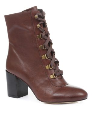 M&S Jones Bootmaker Womens Leather Lace-Up Block Heel Ankle Boots