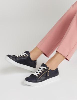 Navy blue store leather trainers womens