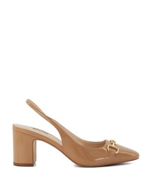 Dune London Womens Patent Bar Block Heel Slingback Shoes - 3 - Camel, Camel