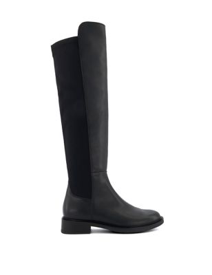 Dune London Womens Leather Block Heel Knee High Boots - 7 - Black, Black