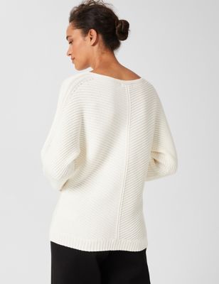 M&S Hobbs Womens Pure Cotton Ribbed Batwing Sleeve Jumper