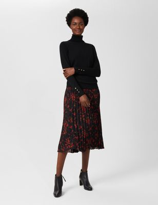 M&S Hobbs Womens Printed Pleated Midi Skirt