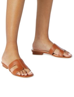 Dune London Womens Leather Block Heel Sliders - 7 - Tan, Tan,White,Orange