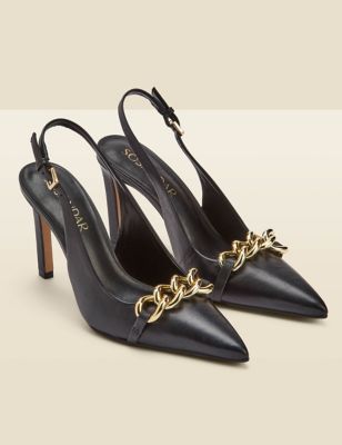 Sosandar Women's Leather Stiletto Heel Slingback Court Shoes - 4 - Black, Black