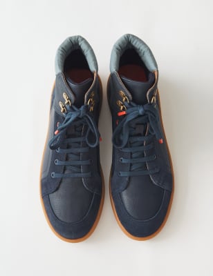 M&S White Stuff Womens Leather Lace Up High Top Trainers - 8 - Navy Mix, Navy Mix