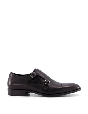Dune London Mens Leather Double Monk Strap Shoes - 9 - Black, Black