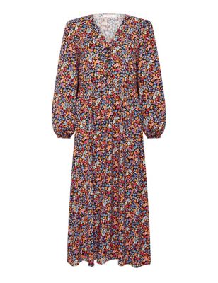 M&S Finery London Womens Floral V-Neck Midaxi Waisted Dress