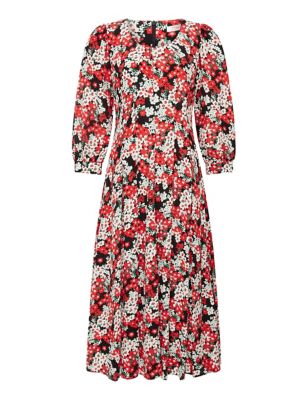 M&S Finery London Womens Floral Puff Sleeve Midaxi Smock Dress