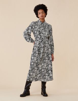 M&S Finery London Womens Floral Belted Midi Shirt Dress