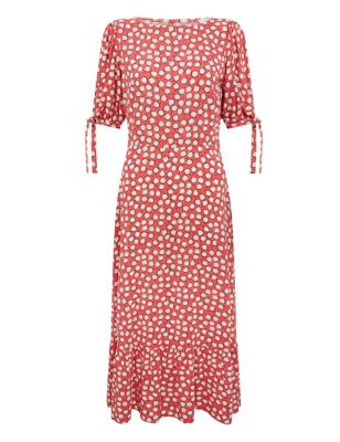 M&S Finery London Womens Ditsy Floral Puff Sleeve Midi Tea Dress
