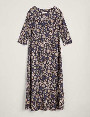 M&S Seasalt Cornwall Womens Cotton Mix Floral Midi Waisted Dress