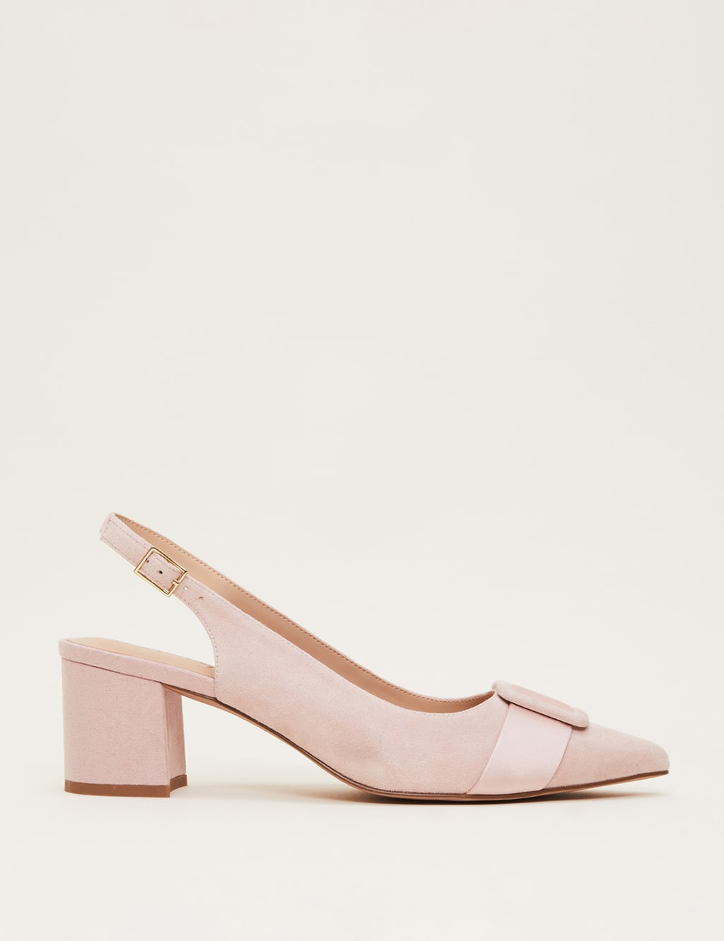 Suede Buckle Block Heel Slingback Shoes image 1