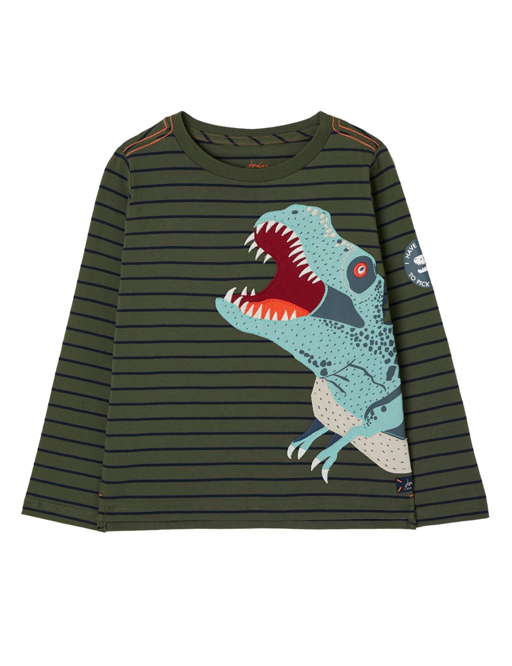 Pure Cotton Striped Dinosaur T-Shirt (2 -8 Yrs) image 1