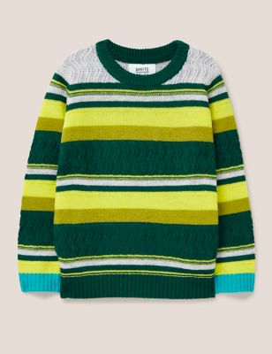White Stuff Boys Wool Blend Striped Knitted Jumper (3-10 Yrs) - 7-8 Y - Green Mix, Green Mix