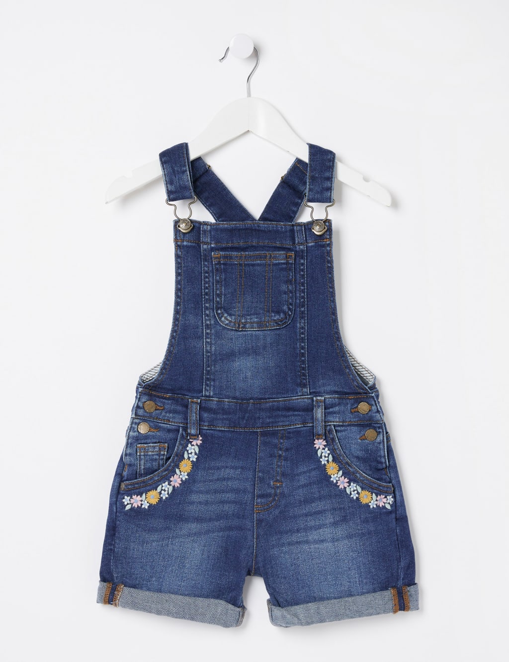 Denim Floral Dungarees (3-13 Yrs)