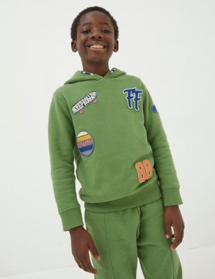 Fatface Boy's Cotton Rich Skater Appliqu Hoodie (3-13 Yrs) - 4-5 Y - Green, Green