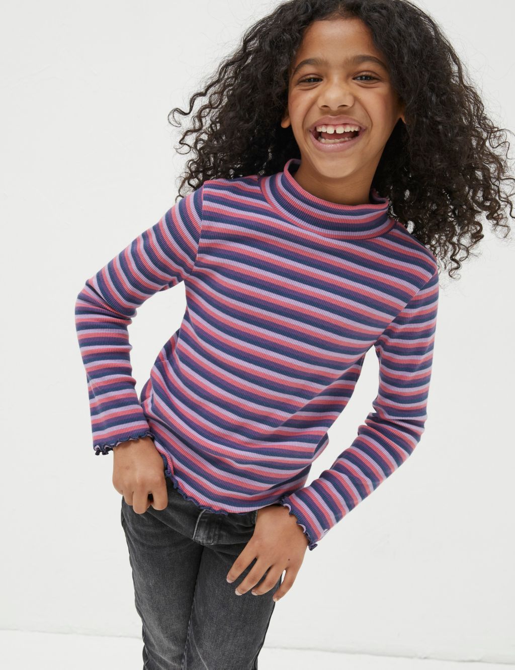 Cotton Blend Striped Ribbed Top (3-13 Yrs) image 1